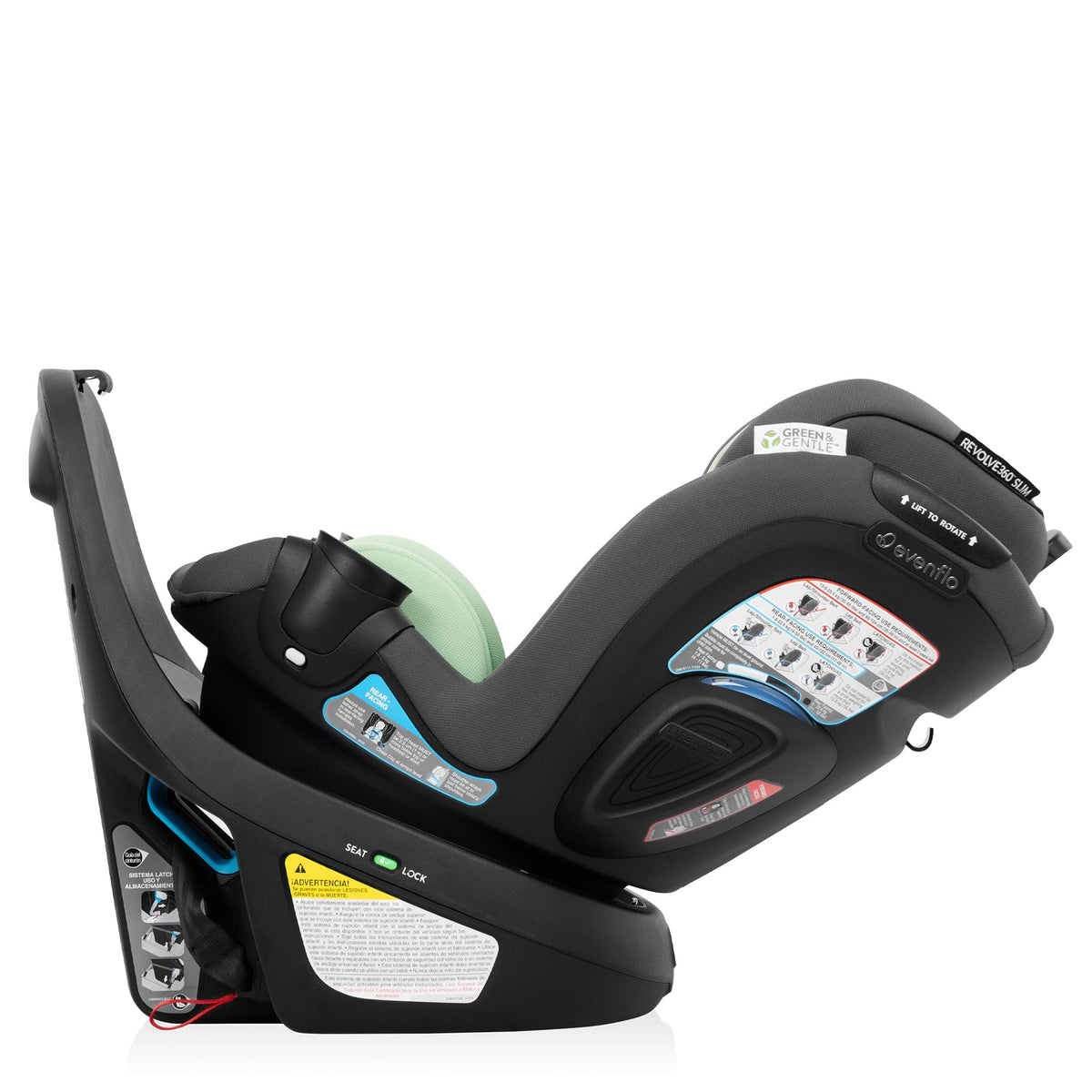 Evenflo Revolve360 Slim 2-in-1 Rotating Convertible Car Seat with SensorSafe - Peridot Green (Green & Gentle)