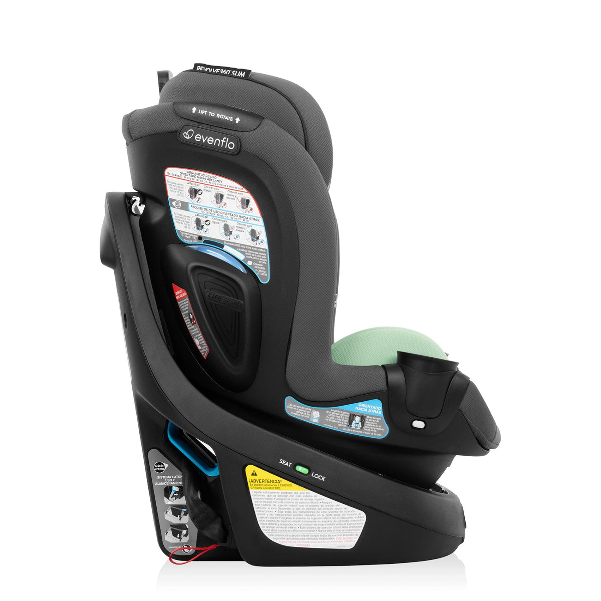 Evenflo Revolve360 Slim 2-in-1 Rotating Convertible Car Seat with SensorSafe - Peridot Green (Green & Gentle)