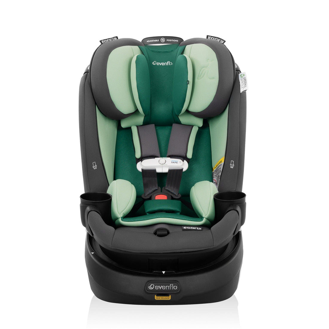 Evenflo Revolve360 Slim 2-in-1 Rotating Convertible Car Seat with SensorSafe - Peridot Green (Green & Gentle)