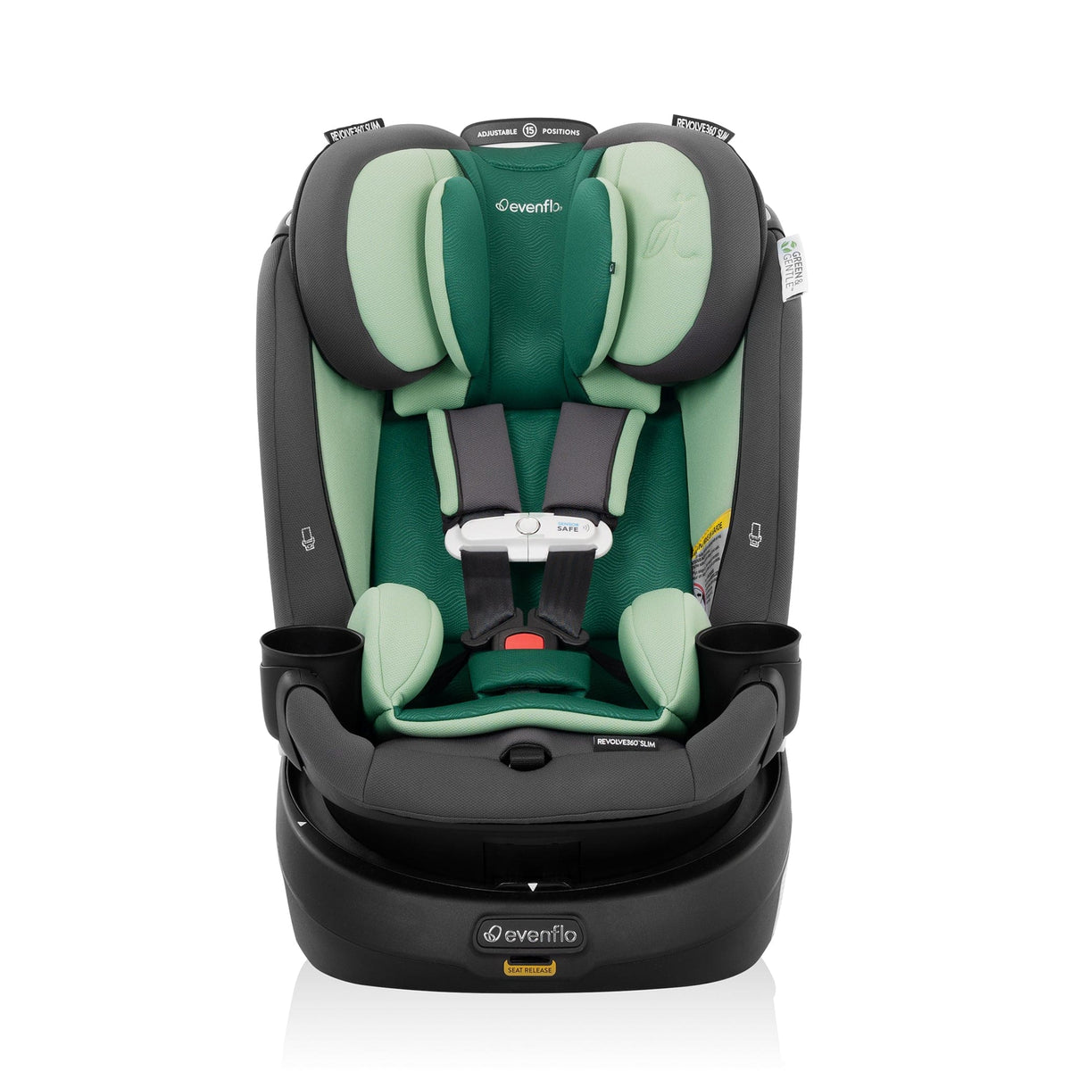 Evenflo Revolve360 Slim 2-in-1 Rotating Convertible Car Seat with SensorSafe - Peridot Green (Green & Gentle)