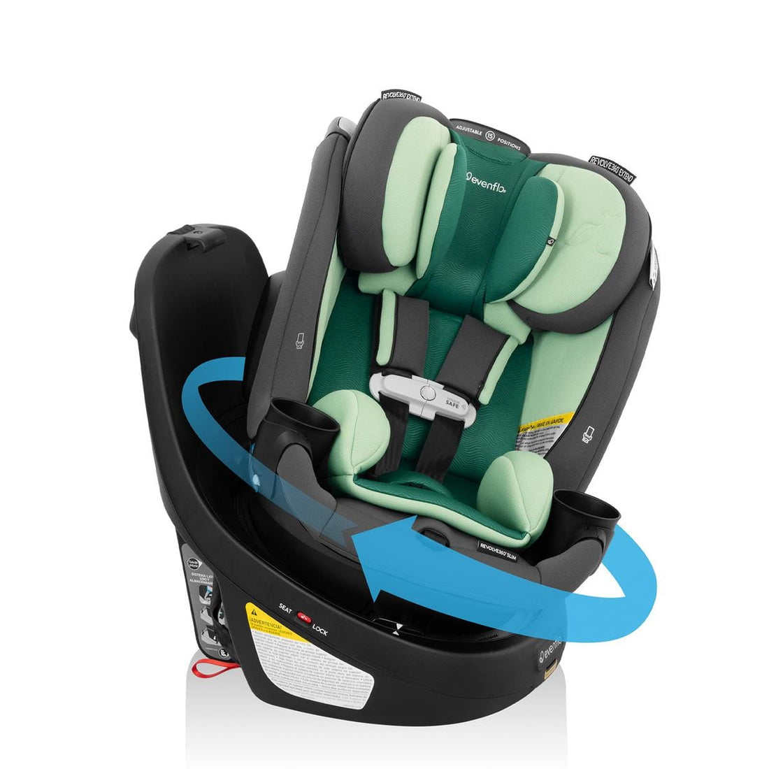Evenflo Revolve360 Slim 2-in-1 Rotating Convertible Car Seat with SensorSafe - Peridot Green (Green & Gentle)