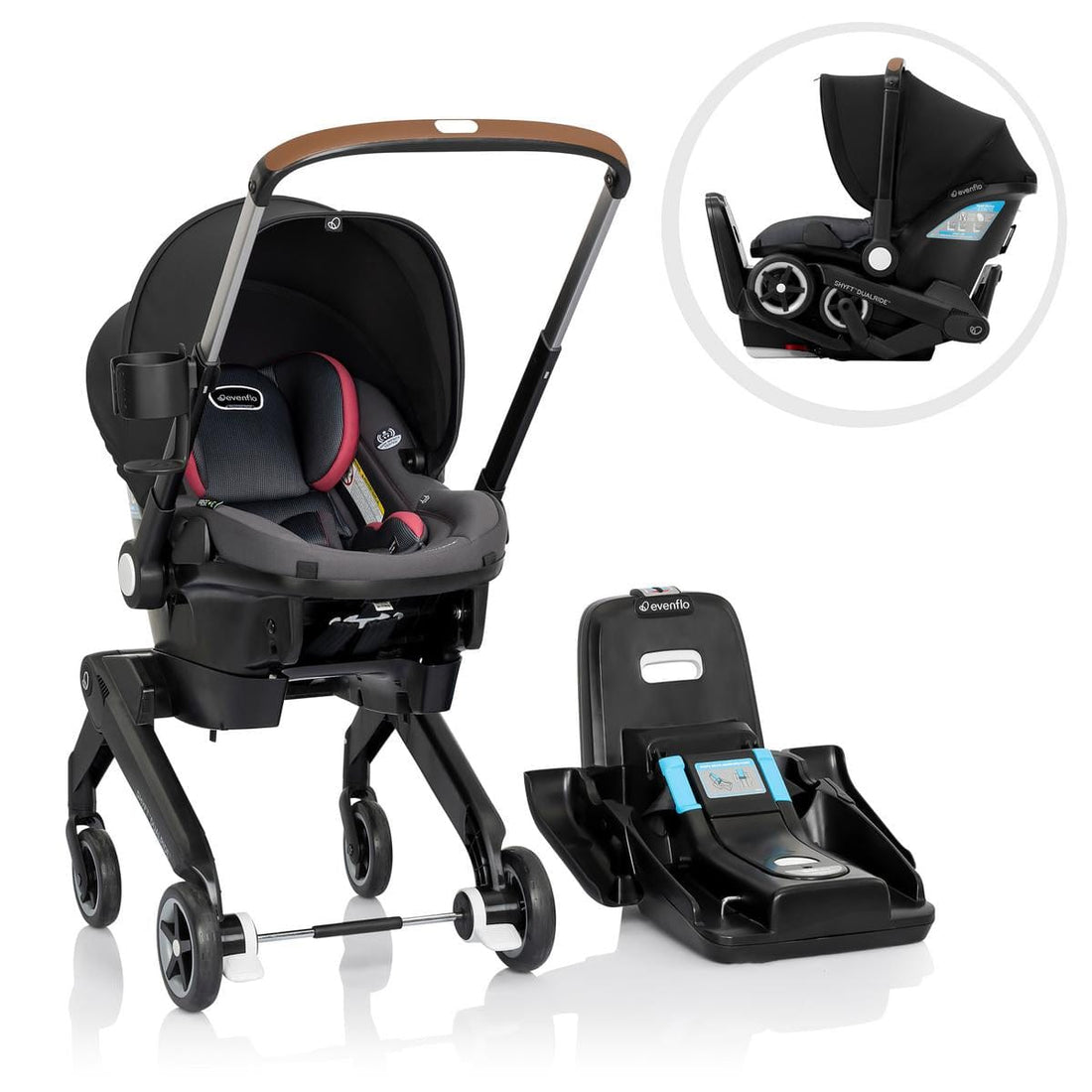 Evenflo Shyft DualRide Infant Car Seat Stroller Combo with Carryall Storage - Sylva Pink