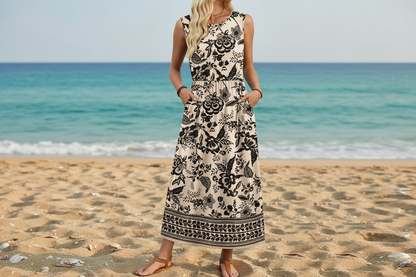 Women's Sleeveless Flowy A-Line Maxi Dress with Pockets