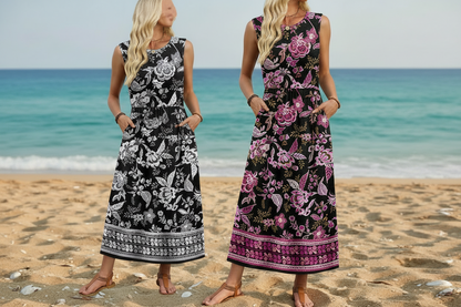 Women's Sleeveless Flowy A-Line Maxi Dress with Pockets