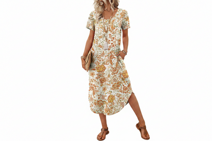 Women's Casual Midi T-Shirt Dress with Pockets
