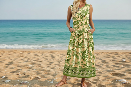 Women's Sleeveless Flowy A-Line Maxi Dress with Pockets