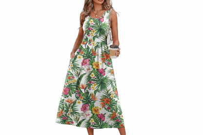 Women's Flowy Casual Midi Dress with Pockets