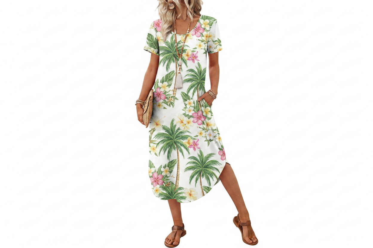 Women's Casual Midi T-Shirt Dress with Pockets