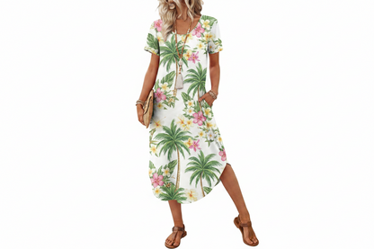 Women's Casual Midi T-Shirt Dress with Pockets
