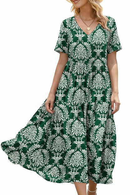 Women's Floral V-Neck Boho Maxi Dress with Pockets