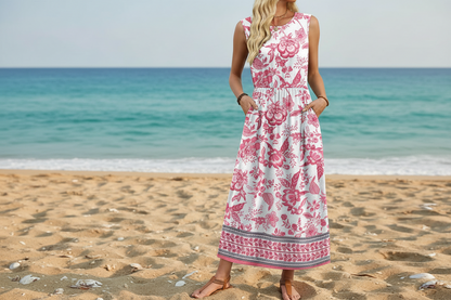 Women's Sleeveless Flowy A-Line Maxi Dress with Pockets