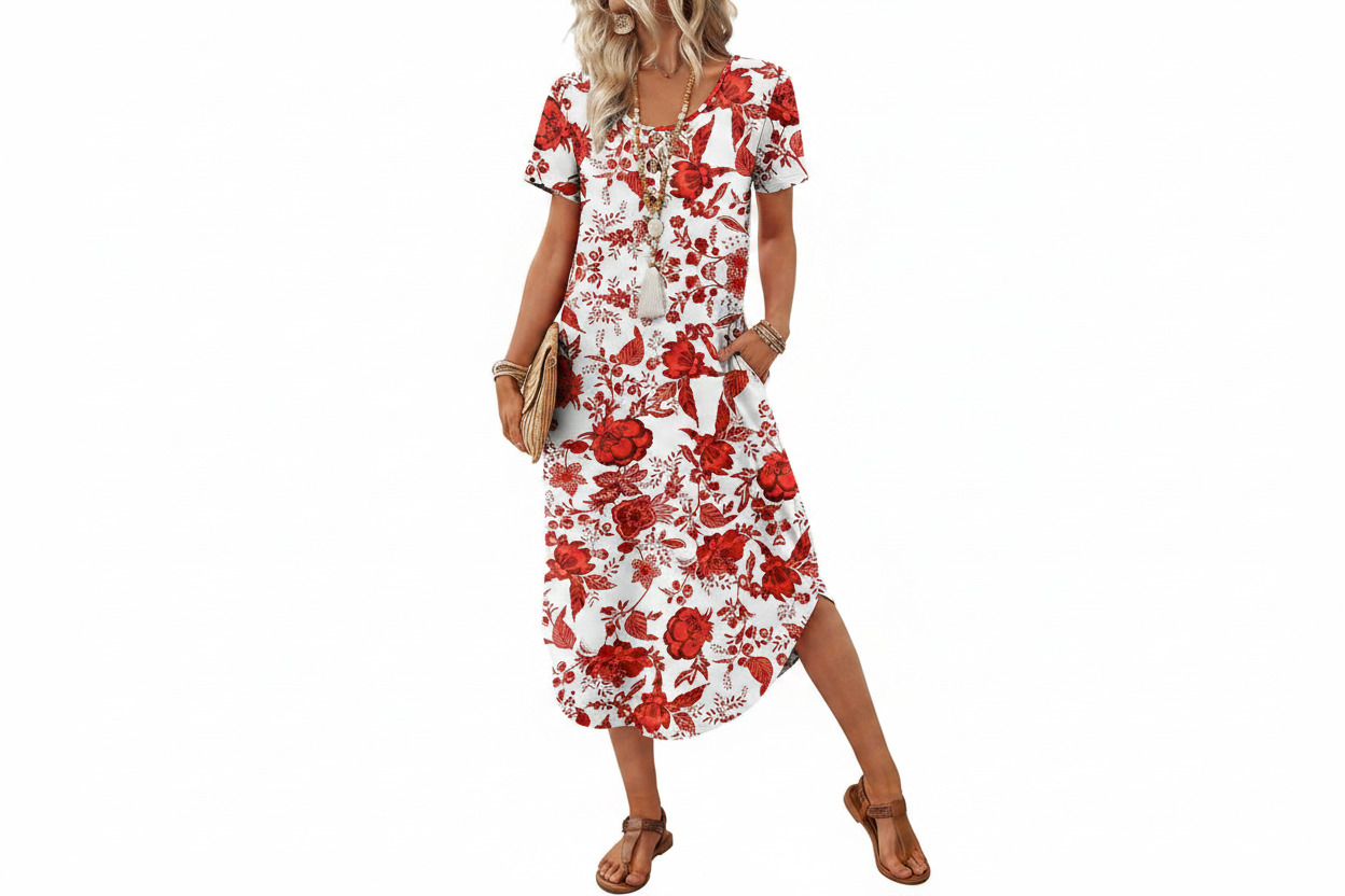 Women's Casual Midi T-Shirt Dress with Pockets