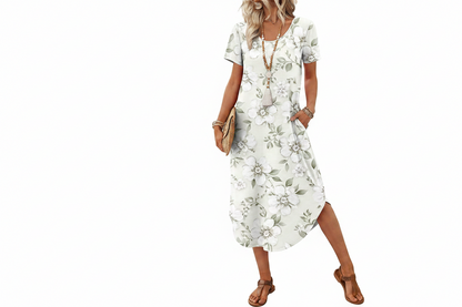 Women's Casual Midi T-Shirt Dress with Pockets