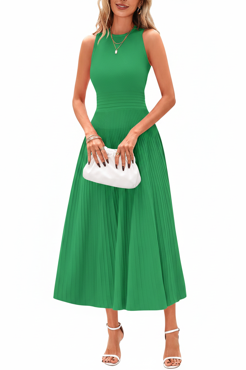 Women's Sleeveless Pleated A-Line Midi Dress