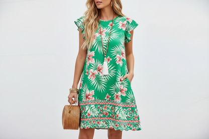 Women's Ruffle Sleeve Swing Sundress with Pockets