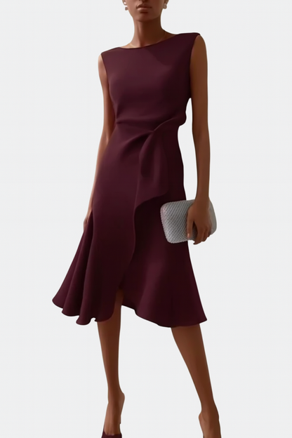 Women's Draped Asymmetric Midi Dress