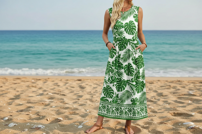 Women's Sleeveless Flowy A-Line Maxi Dress with Pockets