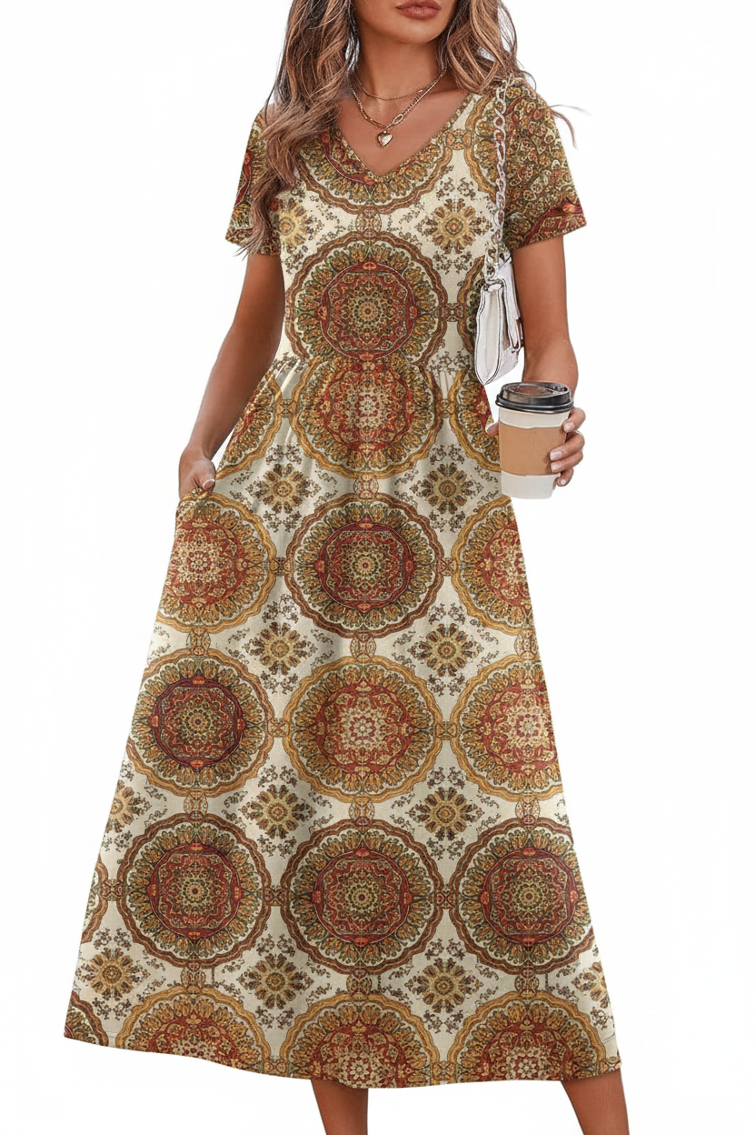 Women's Flowy A-Line Midi Sundress with Pockets