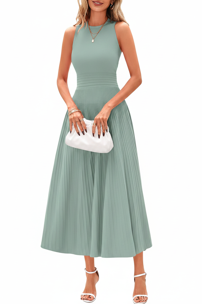 Women's Sleeveless Pleated A-Line Midi Dress