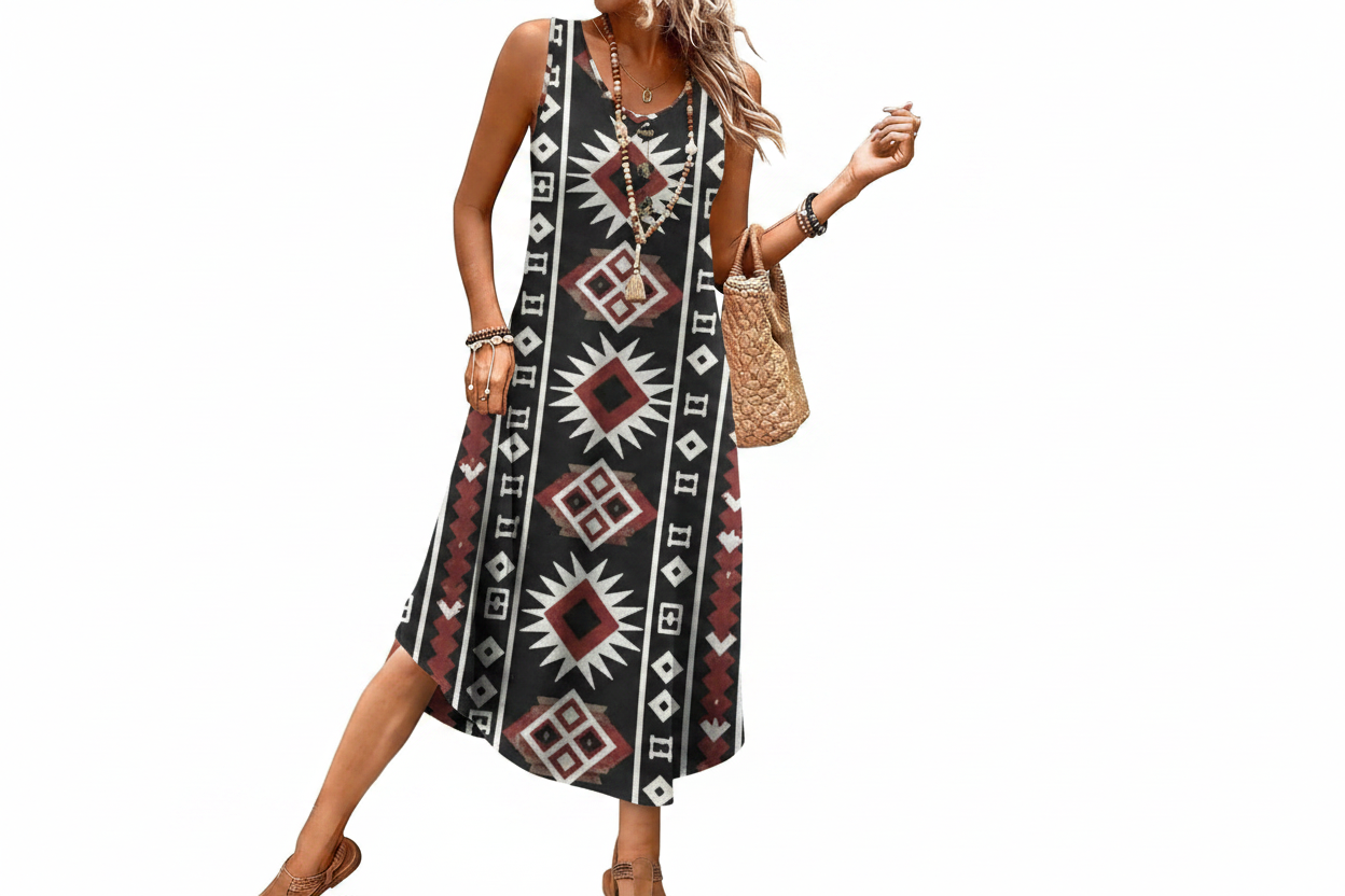 Women's Button Front Sleeveless Midi Dress with Pockets