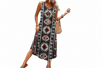 Women's Button Front Sleeveless Midi Dress with Pockets