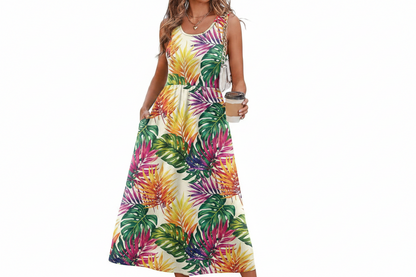 Women's Flowy Casual Midi Dress with Pockets