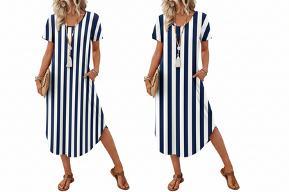 Women's Casual Midi T-Shirt Dress with Pockets