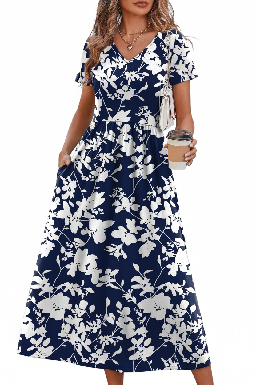 Women's Flowy A-Line Midi Sundress with Pockets