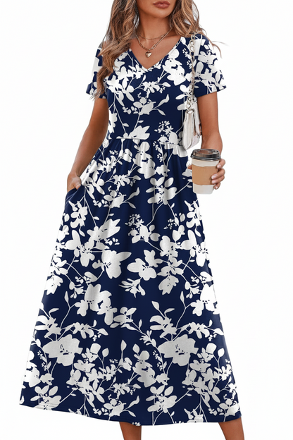 Women's Flowy A-Line Midi Sundress with Pockets