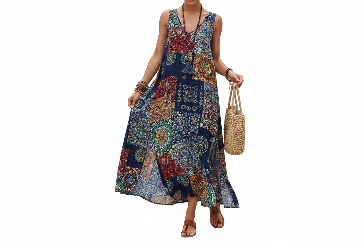 Women's Button Front Sleeveless Midi Dress with Pockets