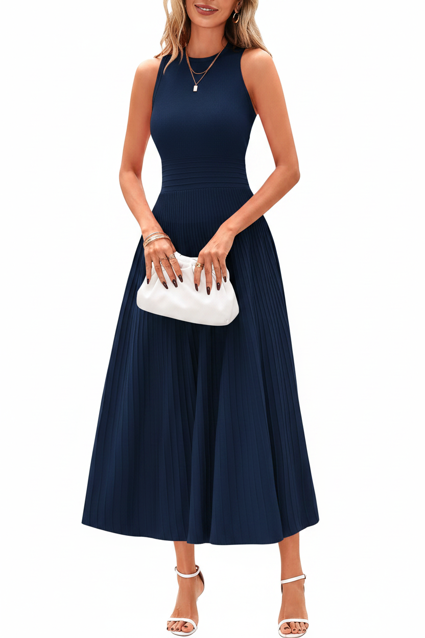 Women's Sleeveless Pleated A-Line Midi Dress