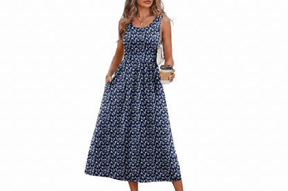 Women's Flowy Casual Midi Dress with Pockets
