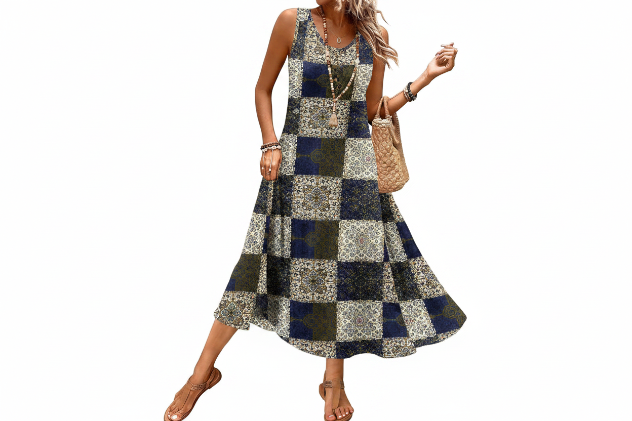 Women's Button Front Sleeveless Midi Dress with Pockets