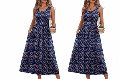Women's Flowy Casual Midi Dress with Pockets