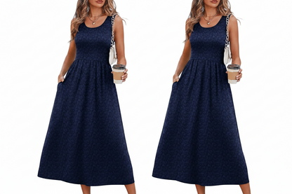 Women's Flowy Casual Midi Dress with Pockets