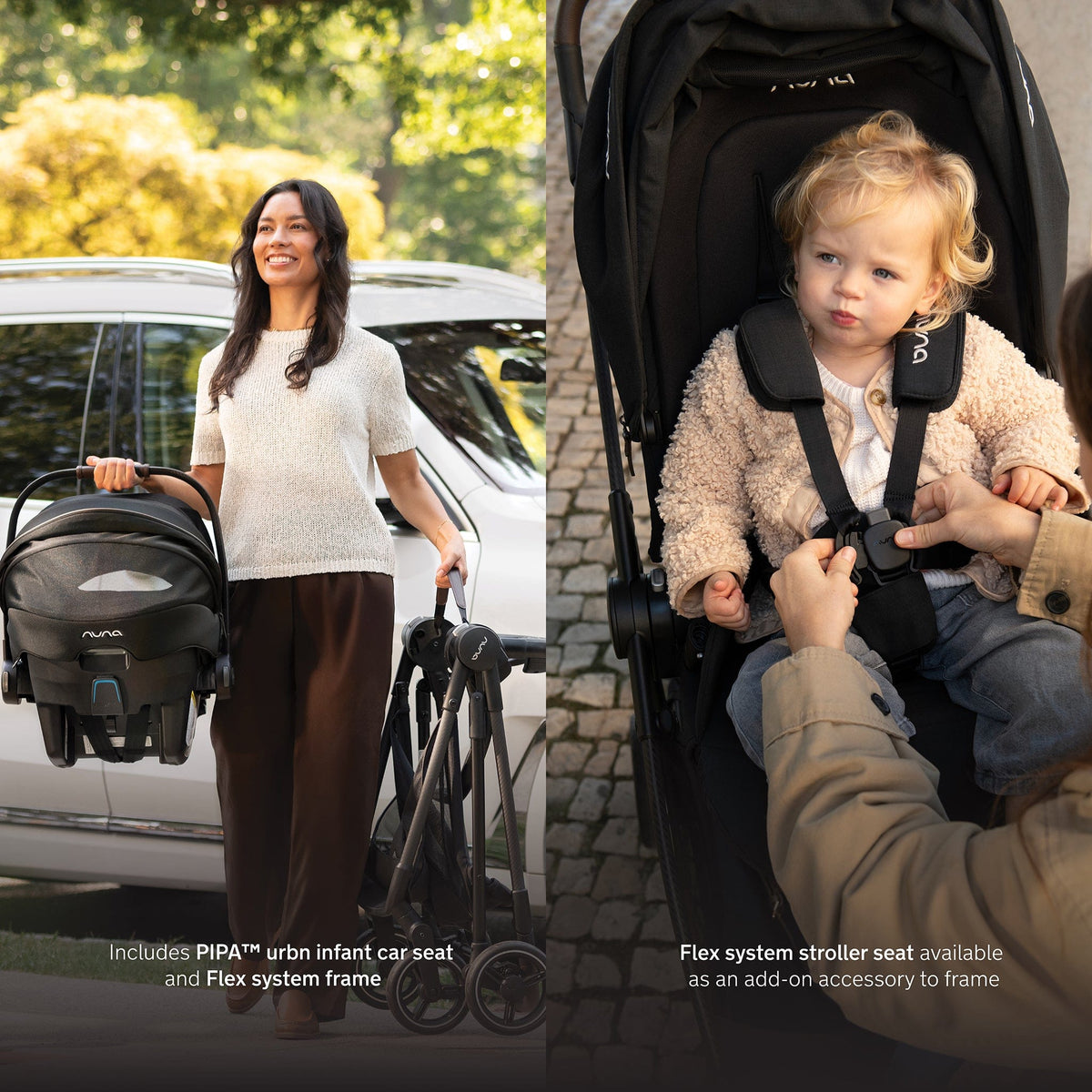 Nuna Flex Stroller Frame + PIPA urbn Baseless Infant Car Seat Travel System - Caviar