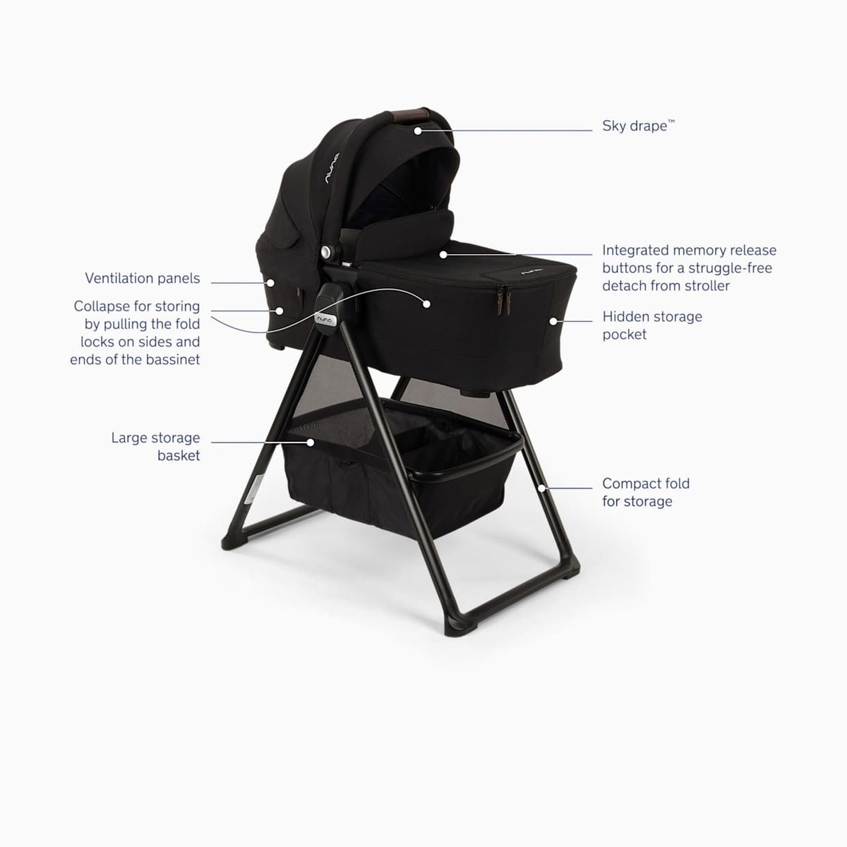 Nuna SWIV & TRIV Series Bassinet + Stand - Caviar / Chocolate