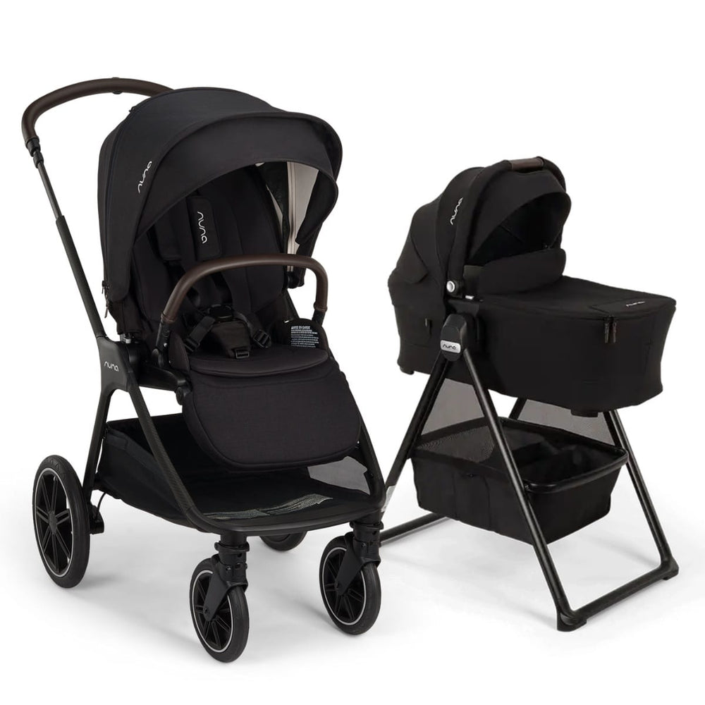 Nuna TRIV lx Stroller + TRIV & SWIV Bassinet + Stand Bundle - Caviar / Caviar