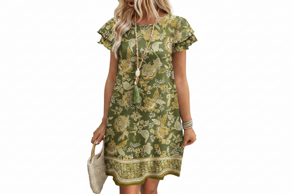 Women's Ruffle Sleeve Swing Sundress with Pockets