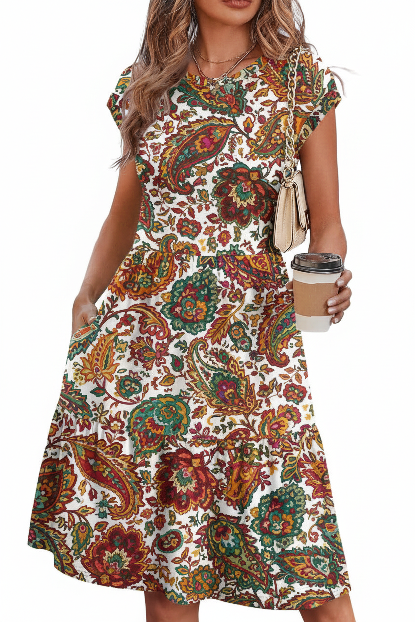 Women's Floral Tiered Cap Sleeve Swing Dress