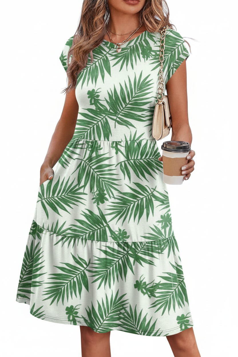 Women's Floral Tiered Cap Sleeve Swing Dress