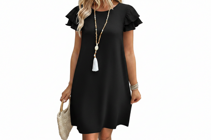 Women's Ruffle Sleeve Swing Sundress with Pockets