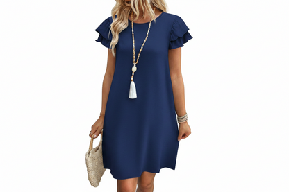 Women's Ruffle Sleeve Swing Sundress with Pockets