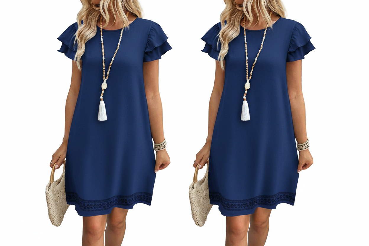 Women's Ruffle Sleeve Swing Sundress with Pockets