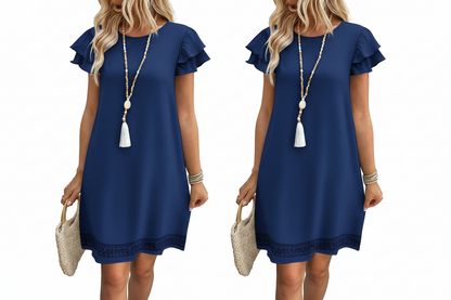Women's Ruffle Sleeve Swing Sundress with Pockets