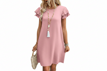 Women's Ruffle Sleeve Swing Sundress with Pockets