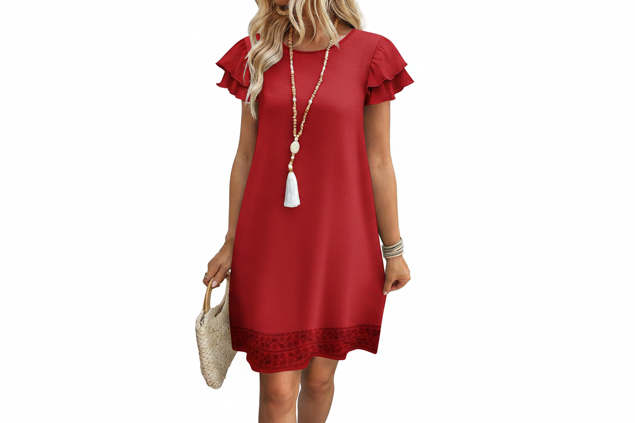 Women's Ruffle Sleeve Swing Sundress with Pockets