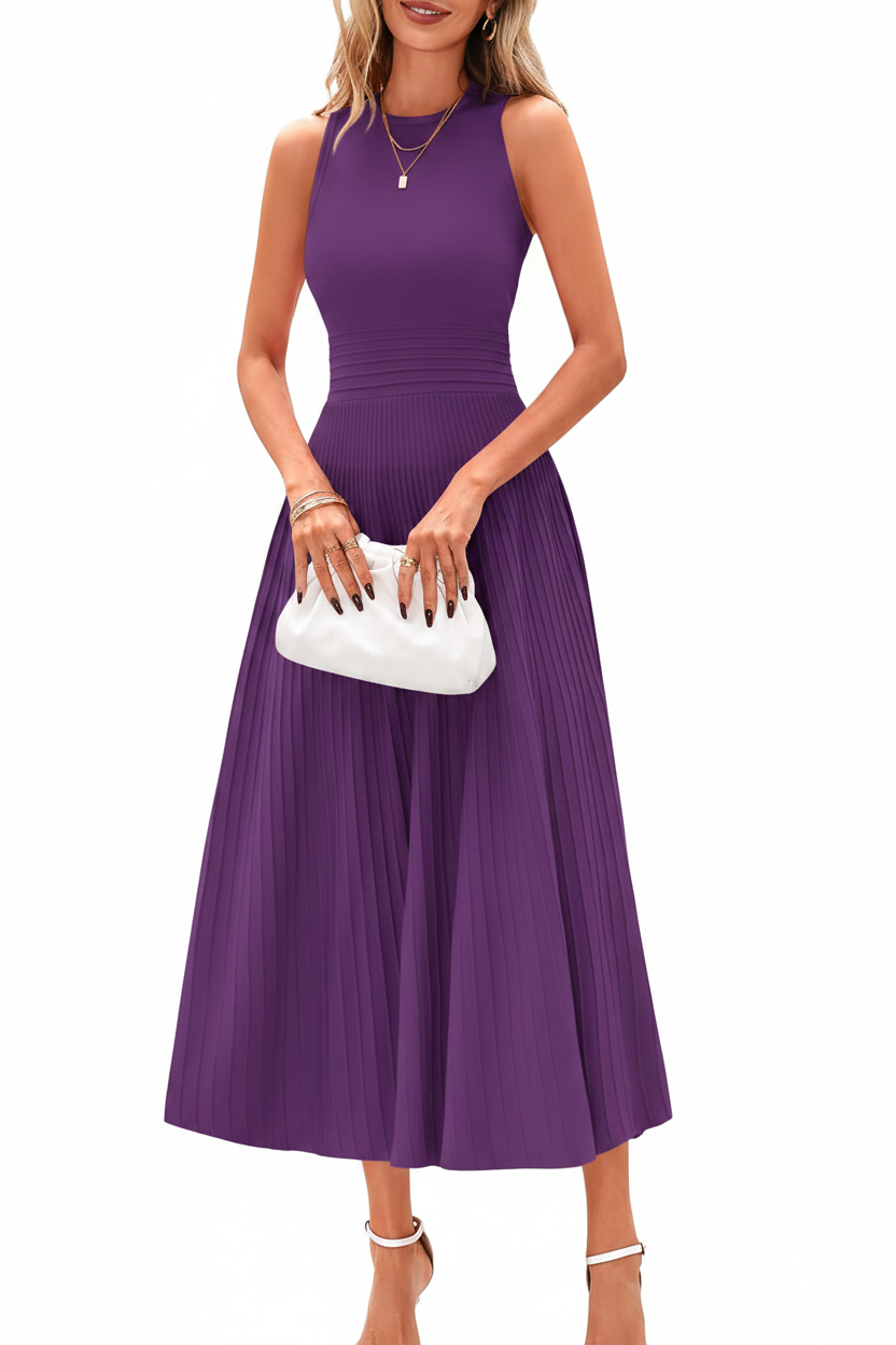 Women's Sleeveless Pleated A-Line Midi Dress