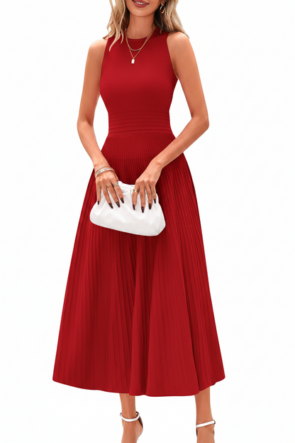 Women's Sleeveless Pleated A-Line Midi Dress