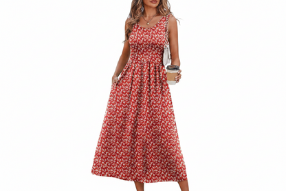 Women's Flowy Casual Midi Dress with Pockets